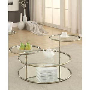 Orrinne 30 in. Champagne Round Glass Coffee Table with 2-Shelf Swivel