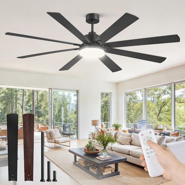 72 in. Large Indoor/Outdoor Black Modern Ceiling Fans with Lights and Remote, Reversible Quiet DC Motor for Living Room