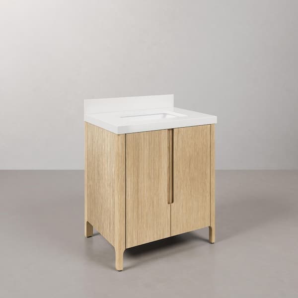 Sequoia 30 in. W x 22 in. D x 34.4 in. H Single Sink Bath Vanity in Casa Latte with White Quartz Top