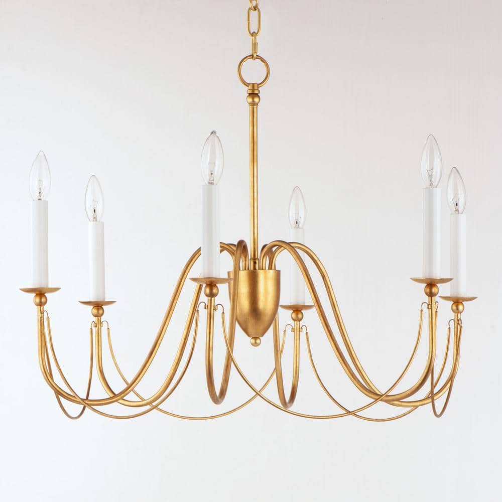Elegant Gold Leaf 6-Light Traditional Suspension Chandelier
