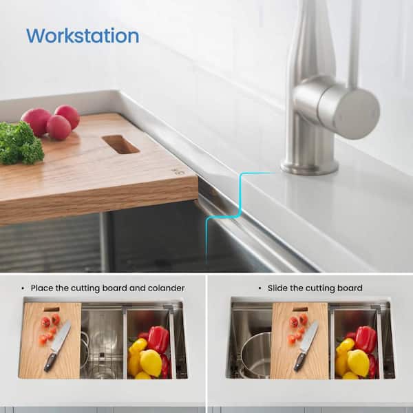 KIBI 33 in. Undermount Single Bowl Stainless Steel Workstation