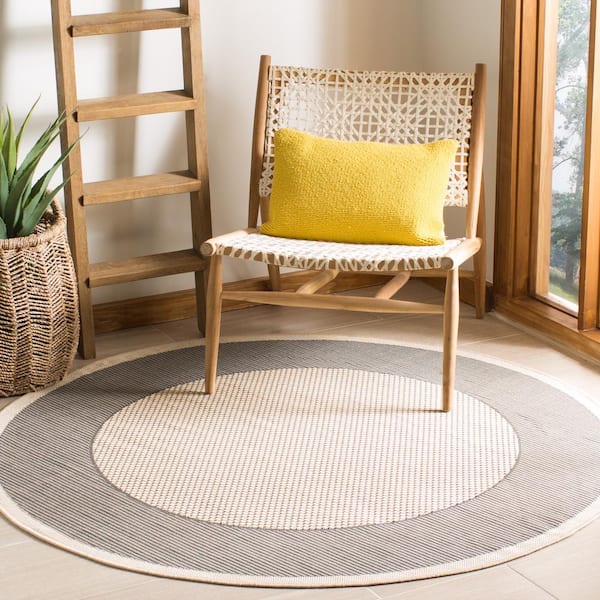 Courtyard Gray/Cream 7 ft. x 7 ft. Round Border Indoor/Outdoor Patio  Area Rug