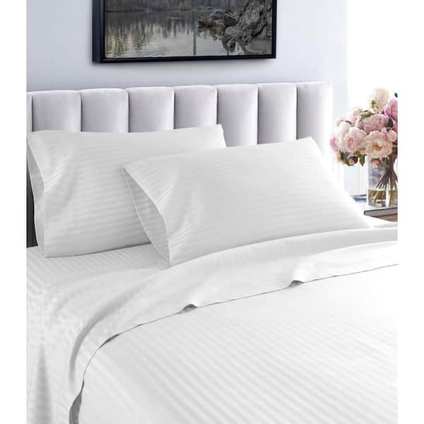 Unbranded Hotel London 600 Thread Count 100% Cotton Deep Pocket Striped Sheet Set (Full, White)