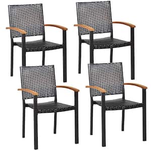 Brown Steel Wicker Stackable Outdoor Patio Dining Chairs (4-Pack)