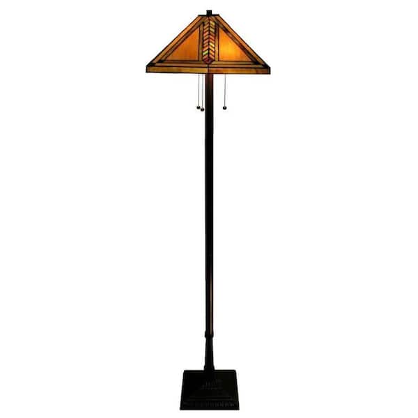 Warehouse of Tiffany 63 in. Antique Bronze Mission Stained Glass Floor Lamp with Pull Chain Switch