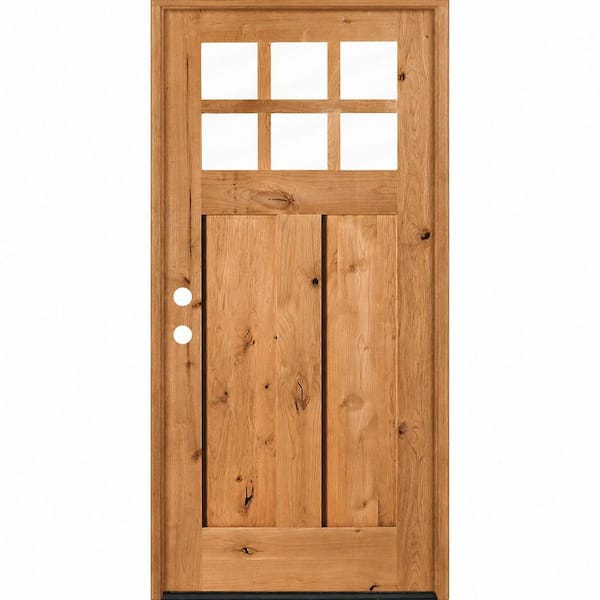 36 in. x 80 in. Craftsman Knotty Alder Right-Hand/Inswing 6-Lite Clear Glass Cedar Stain Wood Prehung Front Door