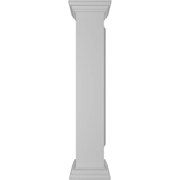 Ekena Millwork Corner 48 in. x 8 in. White Box Newel Post with Panel, Peaked Capital and Base Trim (Installation Kit Included)