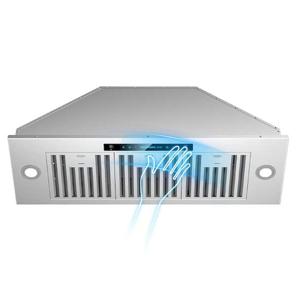 36 in. 600 CFM Convertible Insert Range Hood in Stainless Steel 4-Speed with LED, Touch and Gesture Control with Remote