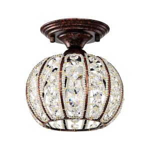 Thyri 7.5 in. 1-Light Indoor Antique Copper Finish Semi-Flush Mount Ceiling Light with Light Kit