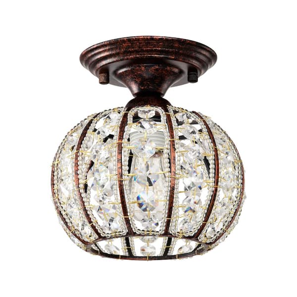 Warehouse of Tiffany Thyri 7.5 in. 1-Light Indoor Antique Copper Finish Semi-Flush Mount Ceiling Light with Light Kit