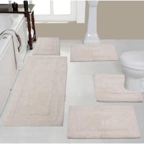 HOME WEAVERS INC Classy Bathmat Off-White Cotton 5-Piece Bath Rug