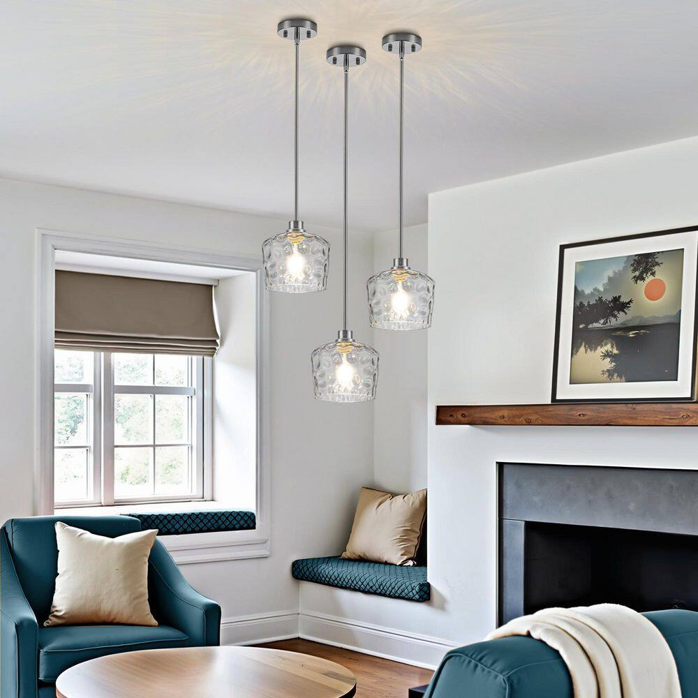 RayHome 1-Light Modern Brushed Nickel Adjustable Height Pendant Light with Hand-Blow Hammered Glass for Kitchen Bedroom price history on PriceWatchPro