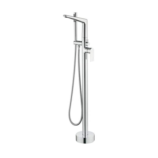 2-Handle Freestanding Tub Faucet with Hand Shower Modren Brass Floor Mount Bathtub Filler with Sprayer Polished Chrome