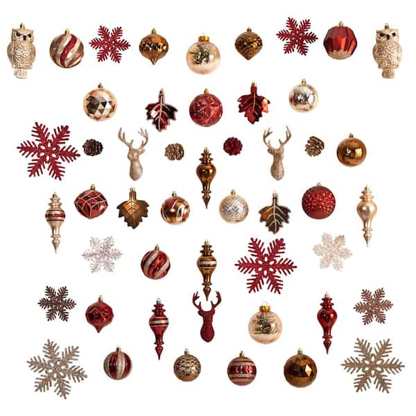 Nearly Natural Holiday Deluxe 4.0 in. Multicolor Shatterproof Assorted Ornaments (52-Pack)
