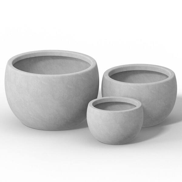 Sapcrete 12.5 in. 16 in. 20.5 in. Natural Gray(Enhanced Interior) Concrete Round Planter / Pot with Drainage Holes (3-Pack)