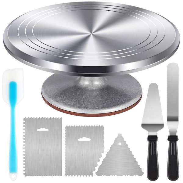 Cake Turntable Set, Cake Stand, Offset Spatula, 3 Stainless Steel Frosting Smoothers, Cake Server, Decorating Kit