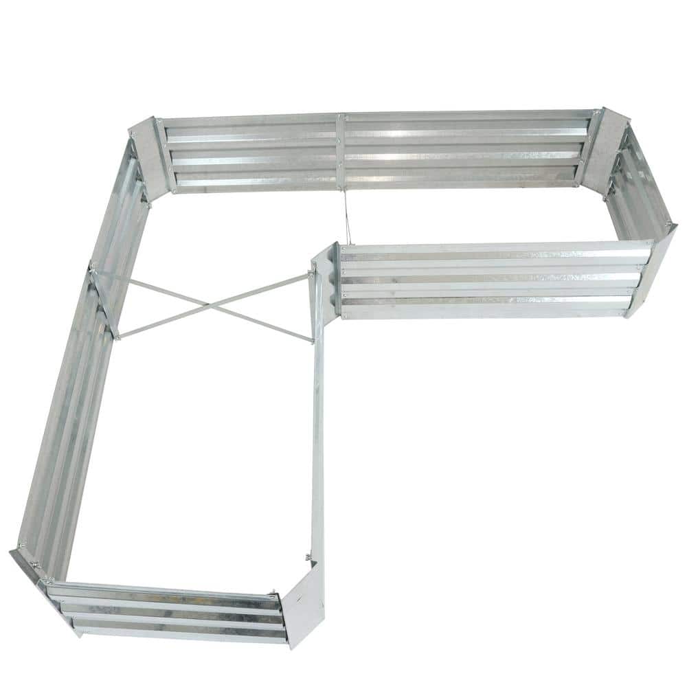 Silver Galvanized Steel L-Shaped Raised Garden Bed