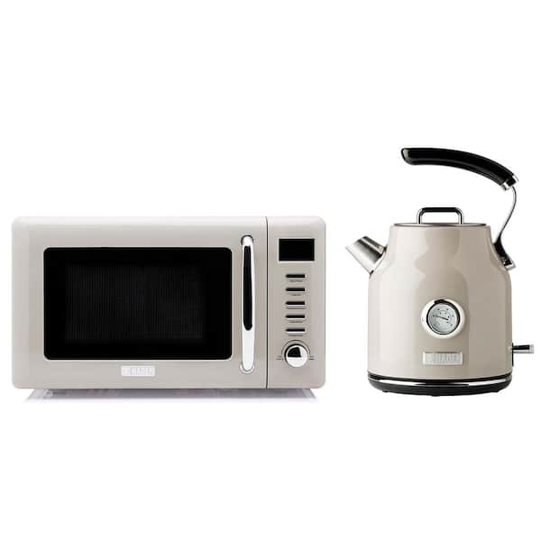 HADEN 17.5 in 0.7 cu. ft. Electric Microwave Oven in Putty Gray and 1.7 L Electric Kettle