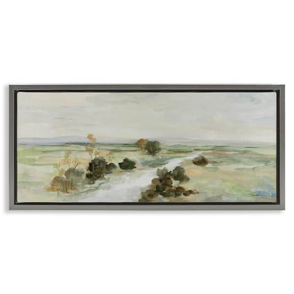 Stupell Industries Valley Creek Landscape by Silvia Vassileva Gray Floater Frame Nature Graphic Art Print 14 in. x 31 in.