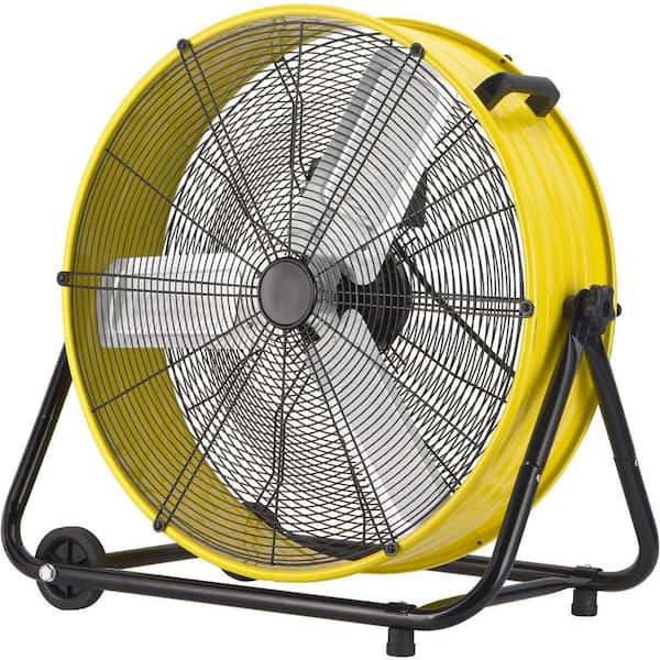 24 in. 3 Fan Speeds High Velocity Drum Fan in Yellow with 360° Adjustable Tilt, 8600CFM Industrial Fan with wheels