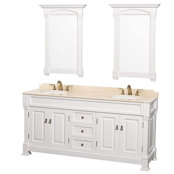 Wyndham Collection Andover 72 in. Double Vanity in White with Marble Vanity Top in Ivory with Under-Mount Sink
