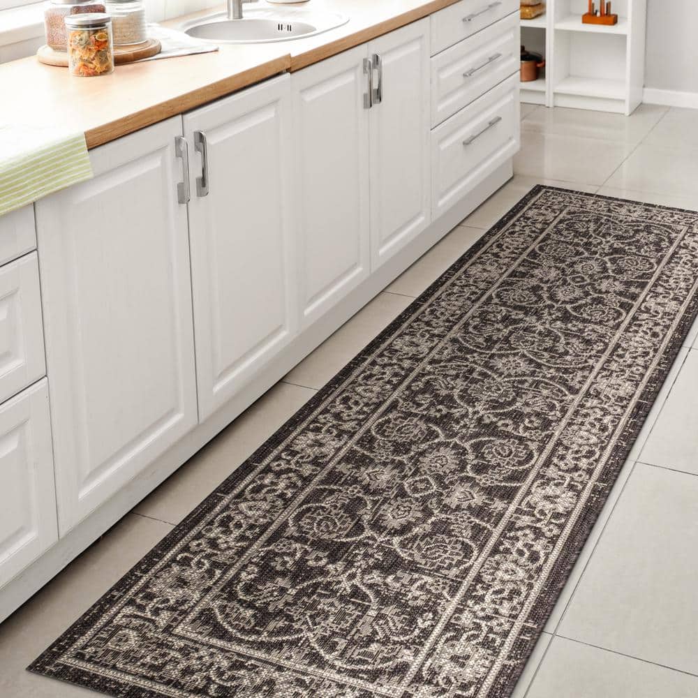 Palazzo Black/Gray 2 ft. x 10 ft. Vine and Border Textured Weave Indoor/Outdoor Runner Rug price history on PriceWatchPro