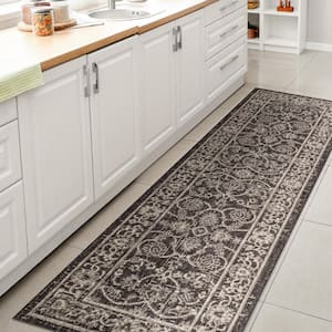 Palazzo Black/Gray 2 ft. x 10 ft. Vine and Border Textured Weave Indoor/Outdoor Runner Rug