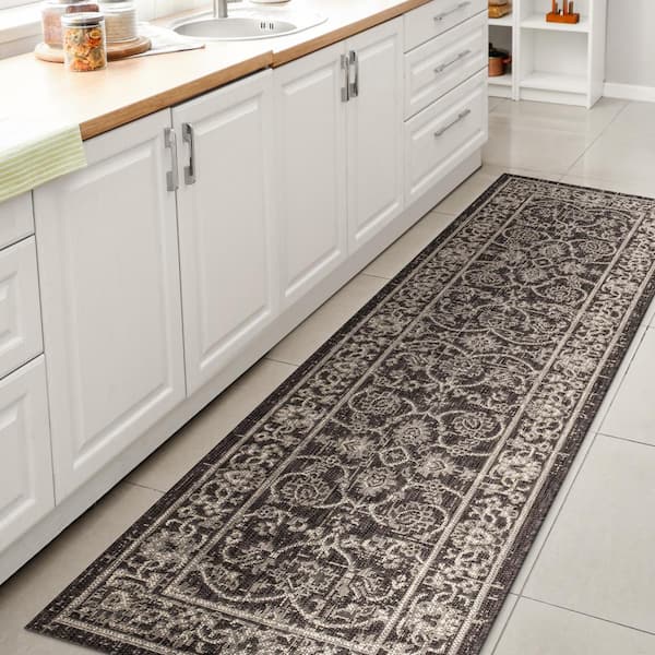 JONATHAN Y Black/Gray 2 ft. x 8 ft. Palazzo Vine and Border Textured Weave Indoor/Outdoor Runner Rug