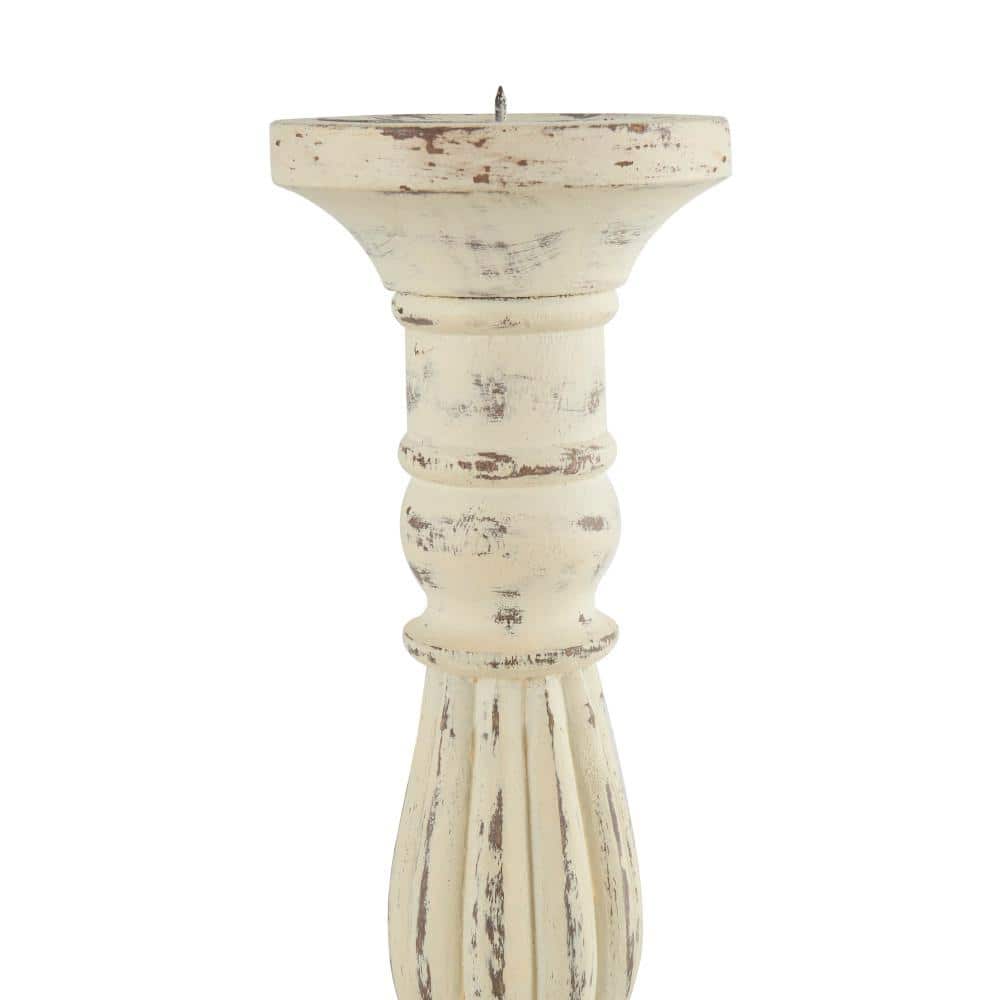 Distressed White Mango Wood Candle Holder Set, 21" 17" 15"