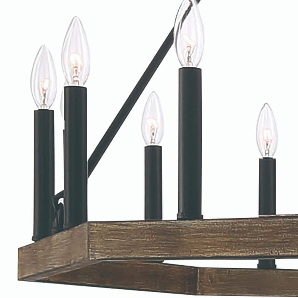 Octagonal Modern Black Metal 16-Light Wagon Wheel Chandelier