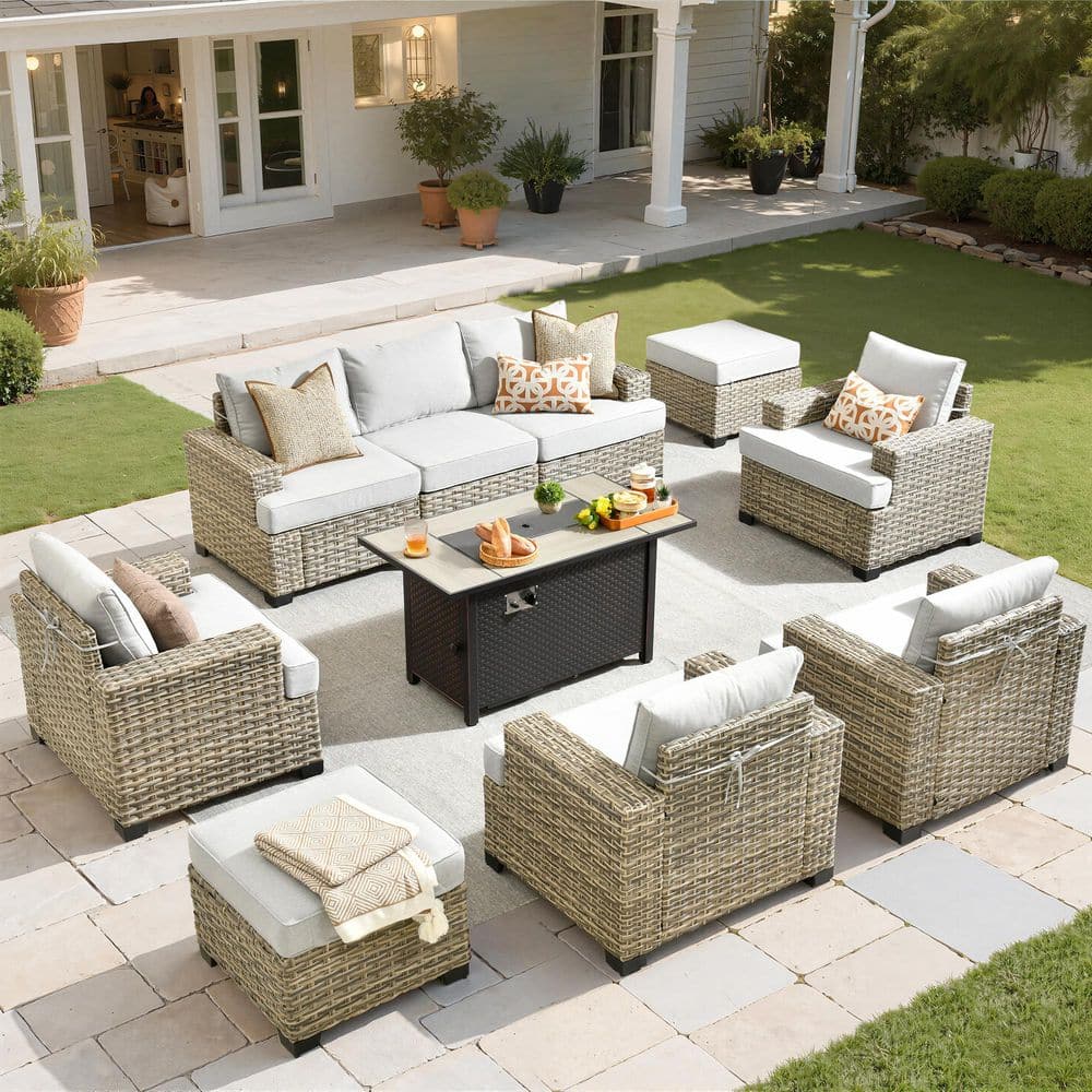 XIZZI Hilarious 10 Pieces Wicker Outdoor Patio 42. in Rectangular