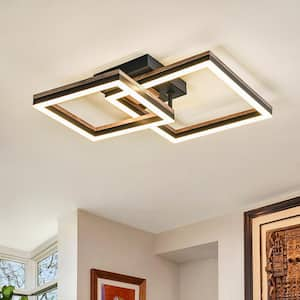 13.39 in. 2-Light Wooden Integrated LED Flush Mount Ceiling Light