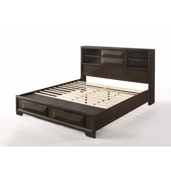 HomeRoots Amelia Brown Espresso Wood Frame King Platform Bed with Drawers and Storage
