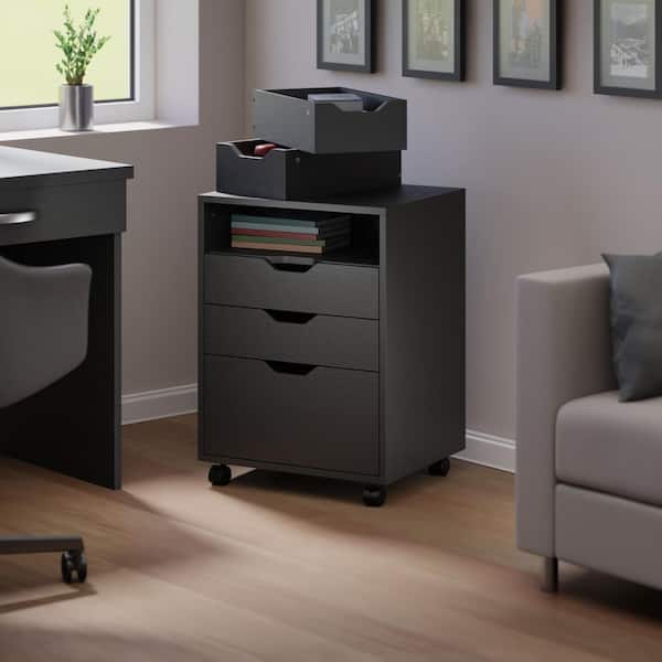 Halifax Black 26.3 In Mobile Office Storage Cabinet with Drawers and Bins