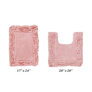 Shaggy Border Collection 2 Piece Pink 100% Cotton Bath Rug Set - (17" x 24" : 20" x 20")