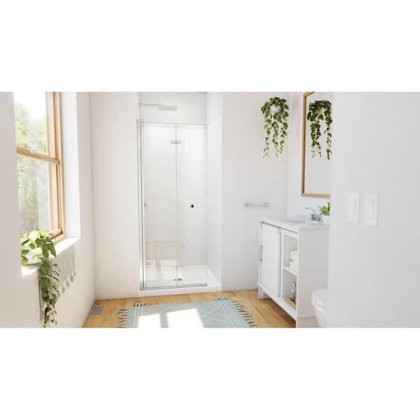 32 in. L x 32 in. W x 76-3/4 in. H Center Drain Alcove Shower Stall Kit in Brushed Nickel