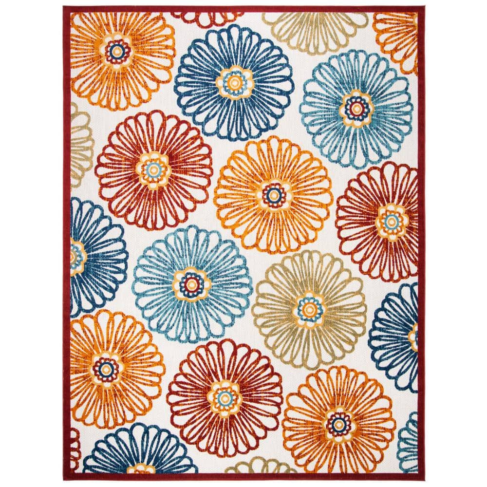 Red and Beige Floral Synthetic 8' x 10' Area Rug