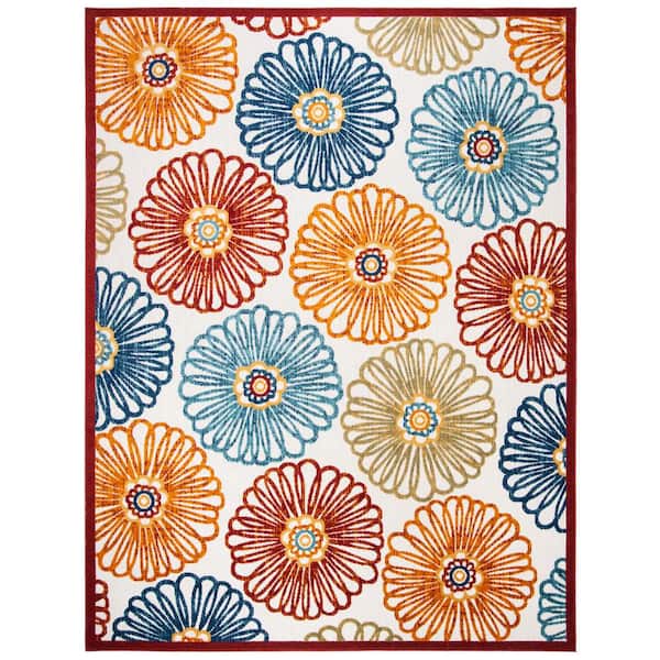 Cabana Cream/Red 8 ft. x 10 ft. Border Floral Indoor/Outdoor Patio  Area Rug