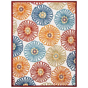 Cabana Cream/Red 9 ft. x 12 ft. Border Floral Indoor/Outdoor Patio  Area Rug