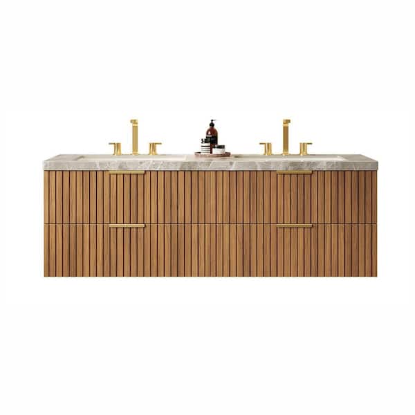 Loiry 59.84 in. Double Ceramic Sinks Floating Espresso Bath Vanity with Light Gray Sintered Stone Top Pre-assembled