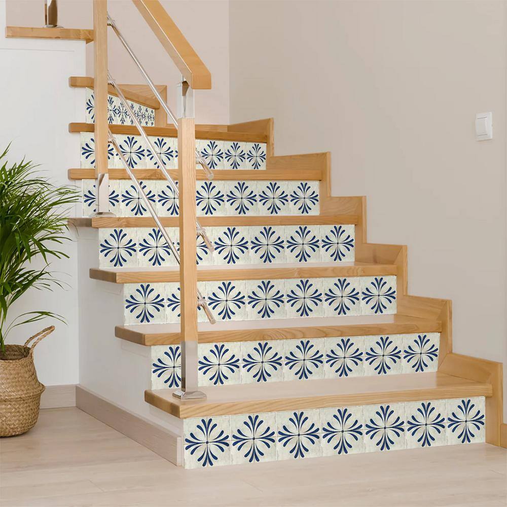 Midnight Blue and Cream Vinyl Peel and Stick Mosaic Tile Set
