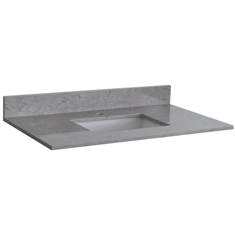 31 in. W x 22 in. D Engineered Stone Composite Vanity Top in Gray with Whit