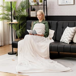 Beige Flannel 62 in. x 84 in. Heated Electric Throw Blanket with 10 Heating Levels