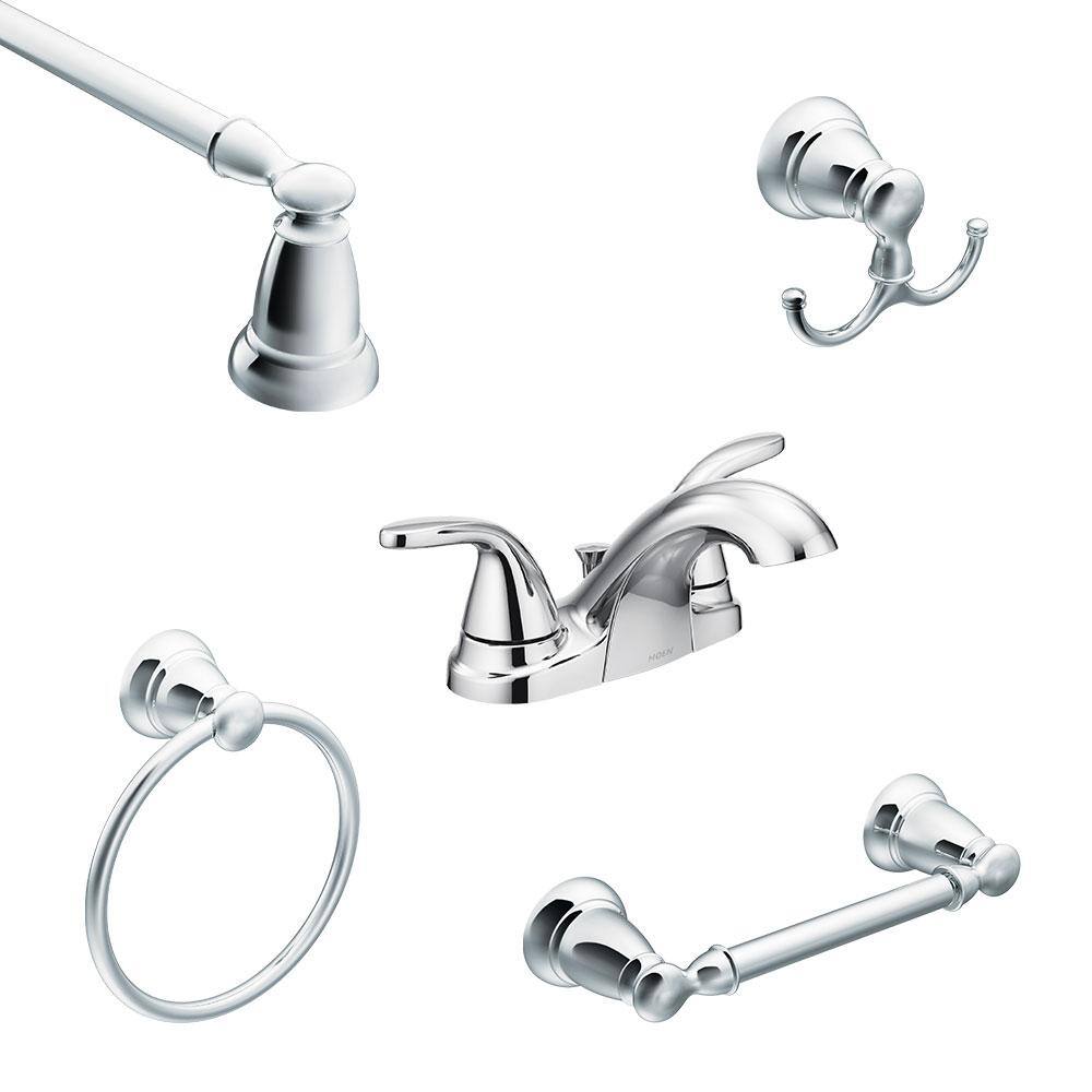 moen adler 4 in centerset 2 handle bath faucet with 4 piece hardware set in chrome 18 in towel bar 84603 4c4pc18 the home depot