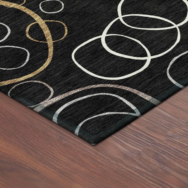 Chantille Machine Washable Indoor/Outdoor Abstract ACN2408 Black 2 ft. x 7 ft. Runner Rug