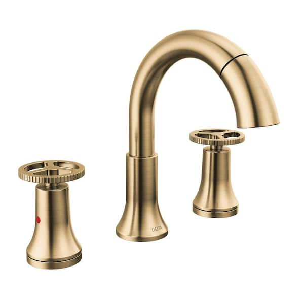 Delta Trinsic 8 In Widespread Double Handle Bathroom Faucet With Pull Down Spout In Champagne 8288