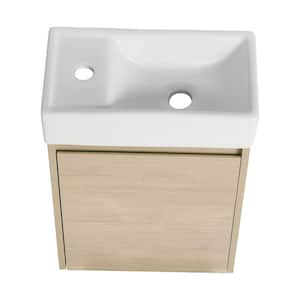 16 in. W x 9 in. D x 23 in. H Single Sink Floating Bath Vanity in Plain Light Oak with White Ceramic Small Sink