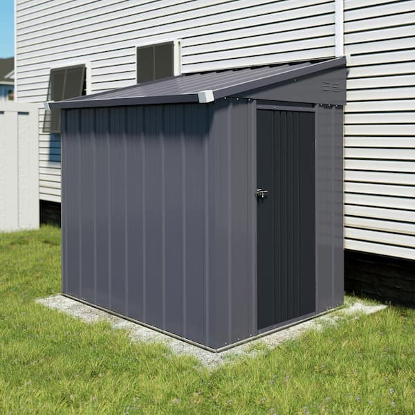 VEIKOUS 4 ft. W x 6 ft. D Metal Storage Lean-to Shed 23 sq. ft. in Gray