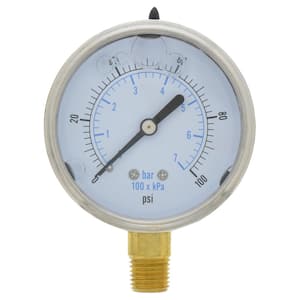 100 psi Liquid Filled Pressure Gauge with 2-1/2 in. Face and 1/4 in. NPT Connection