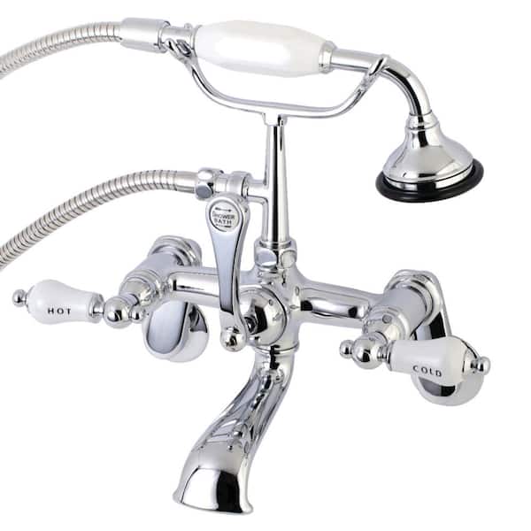 Kingston Brass Traditional Adjustable Center 3-Handle Claw Foot Tub Faucet with Handshower in Chrome